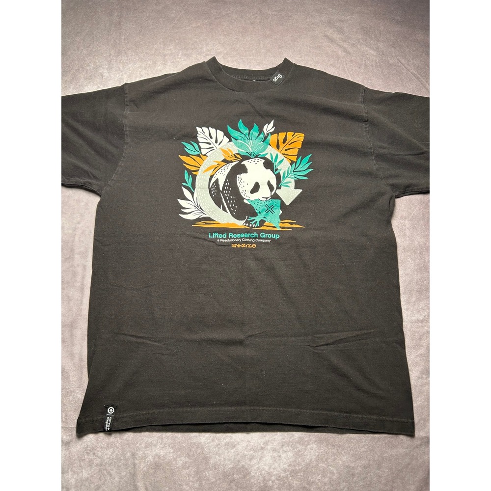 LRG Men's Graphic Tee XL Black Panda Tropical Leaf Streetwear T-Shirt